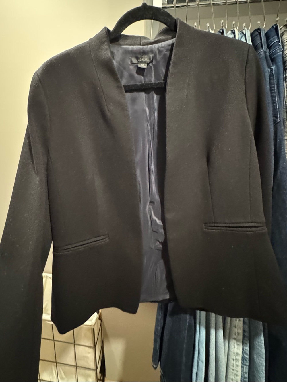 J. Crew Black Collarless Open-Front Blazer